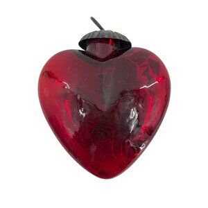 Red Glass Heart Ornament With Metal Hanging Loop